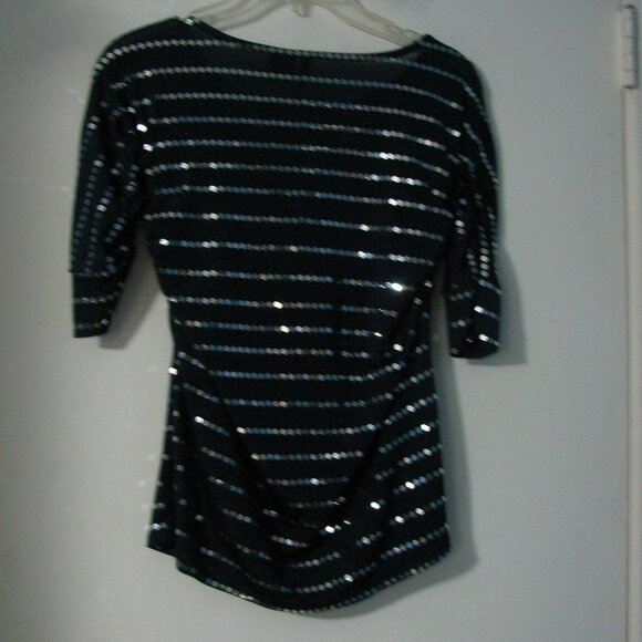 ND New Directions Blouse Small Blue with Sequins Bling Rouching Gathers - Picture 4 of 4